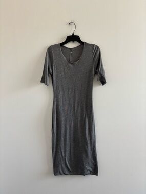 RAQUEL ALLEGRA Dress Gray Knit Stretch Lined Midi Women M Minimalist Lagenlook